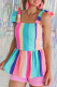 Multicolor Striped Print Colorblock Knotted Shoulder Peplum Tank Top