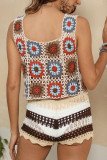 Colorblock Splicing Crochet Drawstring Shorts