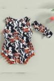 Western Print Baby Romper With Headband 2pcs Set