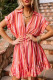 Red Stripe Print Rolled Short Sleeve V Neck Mini Dress