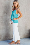 Sky Blue Spaghetti Straps Satin Tank Top