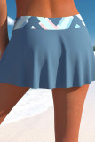 Sky Blue Geometric Print Criss Cross Drawstring Side Tankini Set