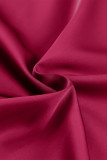 Red Ruched Puff Short Sleeve Satin Blouse