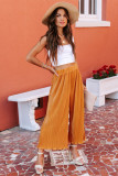 Orange Cropped Pleated High Waist Wide Leg Pants