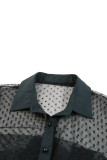 Black Polka Dot Button Up Short Sleeve Sheer Kimono