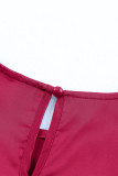 Red Ruched Puff Short Sleeve Satin Blouse