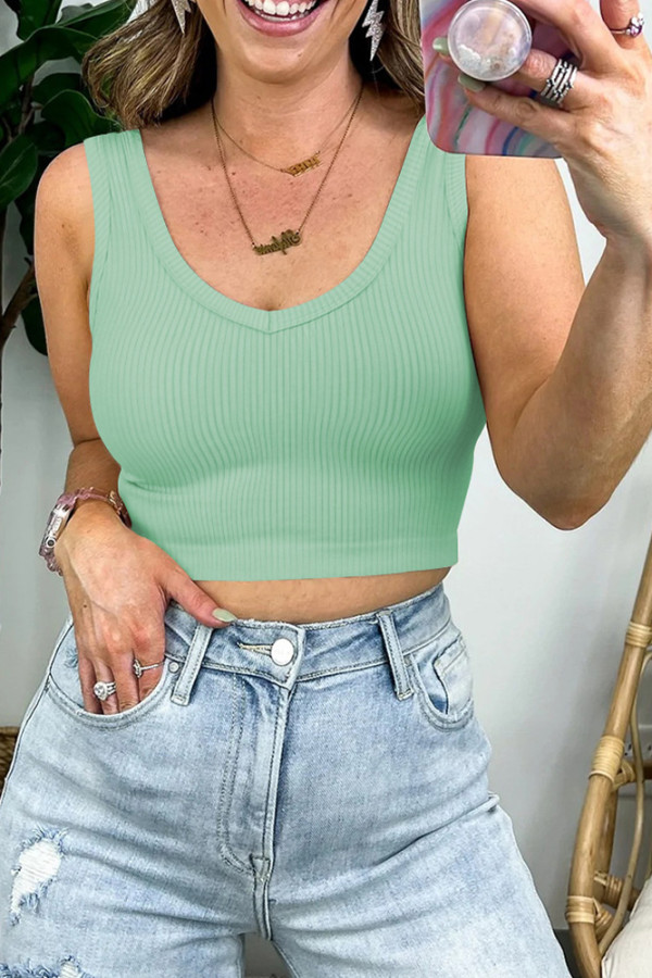 Plain Ribbed Knitting Sleeveless Crop Top