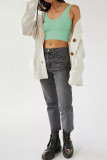 Plain Ribbed Knitting Sleeveless Crop Top