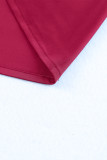 Red Ruched Puff Short Sleeve Satin Blouse