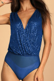 Sequin Glitter Deep V Neck Bodysuit
