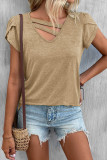 Green V Neck Strappy Petal Sleeves Top