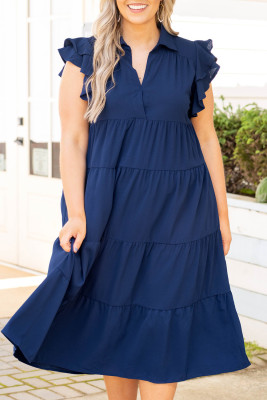 Blue Plus Size Ruffled Tiered A-line Midi Dress