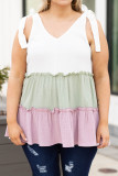White Plus Size Color Block Ruffle Tiered Babydoll Tank Top