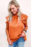 Orange Flutter Sleeve Frilled Neck Textured Blouse