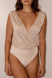 Sequin Glitter Deep V Neck Bodysuit
