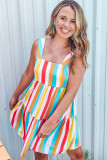 Multicolor Rainbow Stripe Print Tiered Sundress