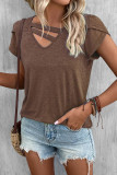 Green V Neck Strappy Petal Sleeves Top