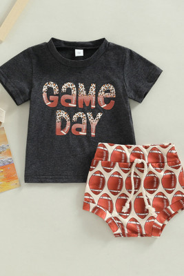 Game Day Baseball Print Baby Tops and Shorts 2pcs Set