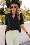 Black Solid Color Smock Sleeve V Neck Top