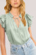 Plain V Neck Ruffle Crochet Sleeves Blouse