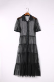 Black Polka Dot Button Up Short Sleeve Sheer Kimono