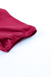 Red Ruched Puff Short Sleeve Satin Blouse