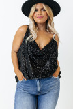 Black Plus Size Drape Neck Sequin Tank Top