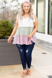 White Plus Size Color Block Ruffle Tiered Babydoll Tank Top