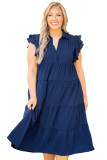Blue Plus Size Ruffled Tiered A-line Midi Dress