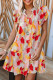 Multicolor Abstract Printed Tie V Neck Ruffle Sleeve Dress