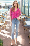 Rose Frilled Neck Puff Sleeves Leopard Print Top