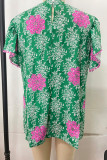 Green Ruffle Sleeves Floral Blouse