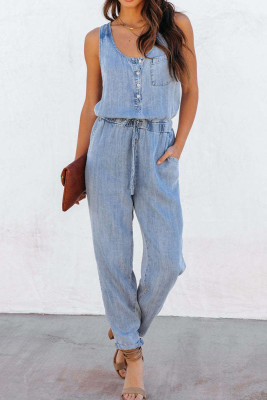 Sleeveless Denim One Piece Jumpsuit