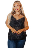 Black Plus Size Drape Neck Sequin Tank Top