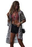White Vintage Floral Print Ethnic Open Front Kimono