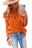 Orange Flutter Sleeve Frilled Neck Textured Blouse