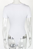 Plain V Neck Short Sleeves Bodysuit