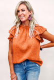 Orange Flutter Sleeve Frilled Neck Textured Blouse