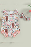 Western Print Baby Romper With Headband 2pcs Set