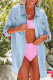 Sky Blue Lightweight Shirt Style Beach Cover Up