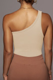 One Shoulder Plain Ribbed Knitting Crop Top