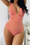 Stripes Contrast One Piece Swimsuit