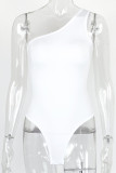 Plain One Shoulder Knitting Bodysuit