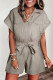 Gray Buttoned Pockets Lace-up Belt High Waist Romper