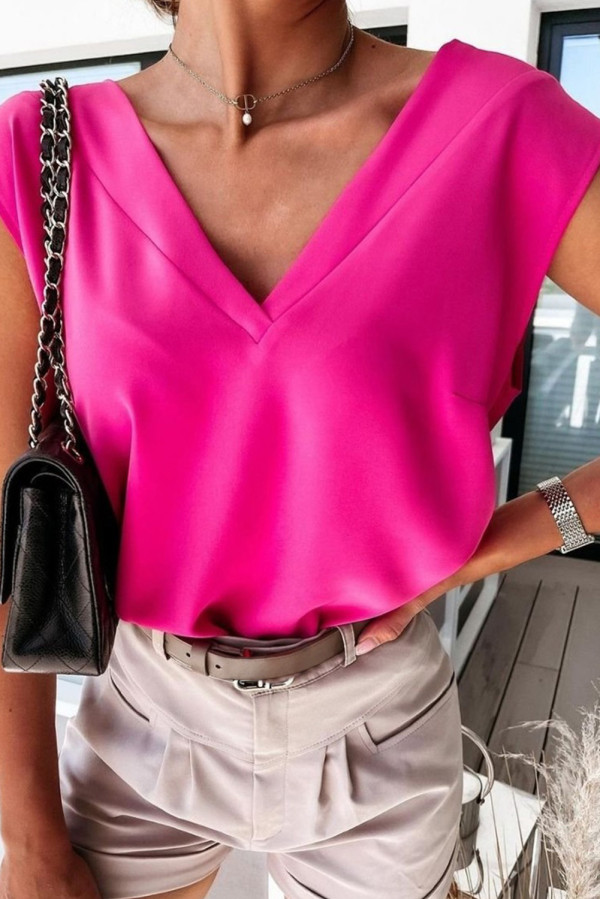 Rose V Neck Pleated Backless Cap Sleeve Top
