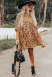 Leopard Button V Neck Tunic Dress