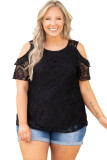 Black Floral Lace Cold Shoulder Plus Size Top