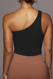 One Shoulder Plain Ribbed Knitting Crop Top