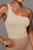 One Shoulder Plain Ribbed Knitting Crop Top