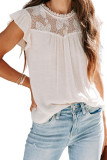 Beige Lace Crochet Patchwork Flutter Sleeve Babydoll Blouse